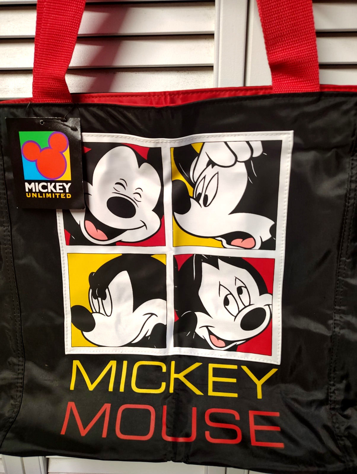 Mickey Mouse Unlimited Vtg 90s Black Zip Graphic Tote Bag Spell Out Nylon NWT
