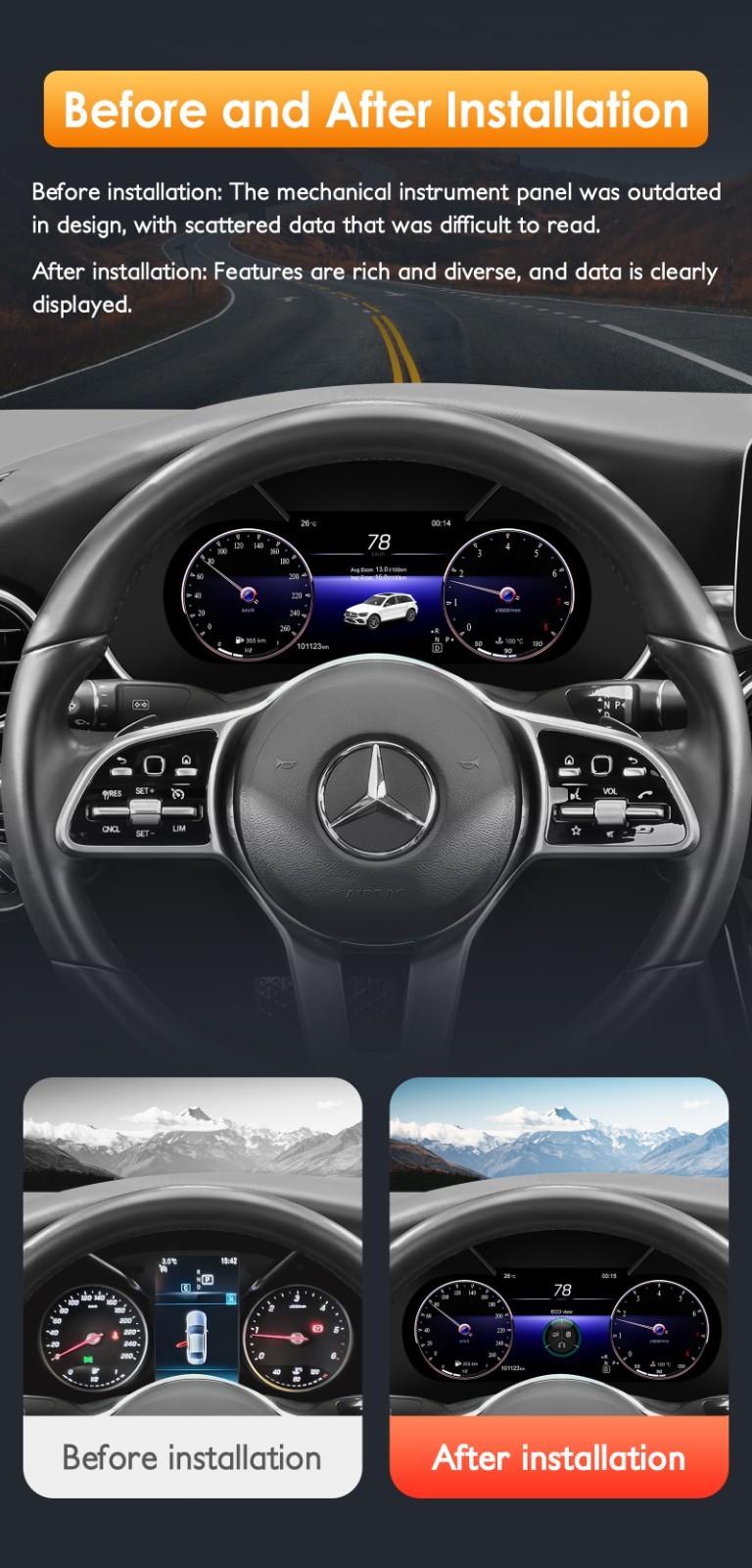 12.3" LCD Digital Instrument Cluster For W205 15-18 /GLC X253 2016-2019 US Stock