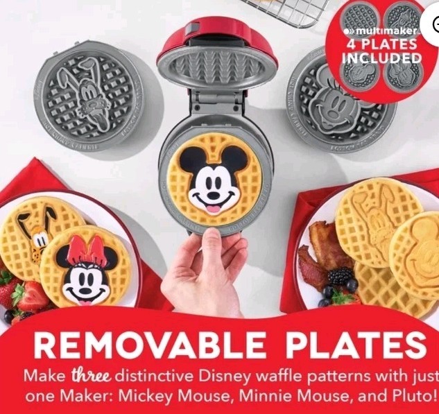 Disney Dash Multimaker Mini Waffle Maker Mickey & Friends 4 Plates NEW