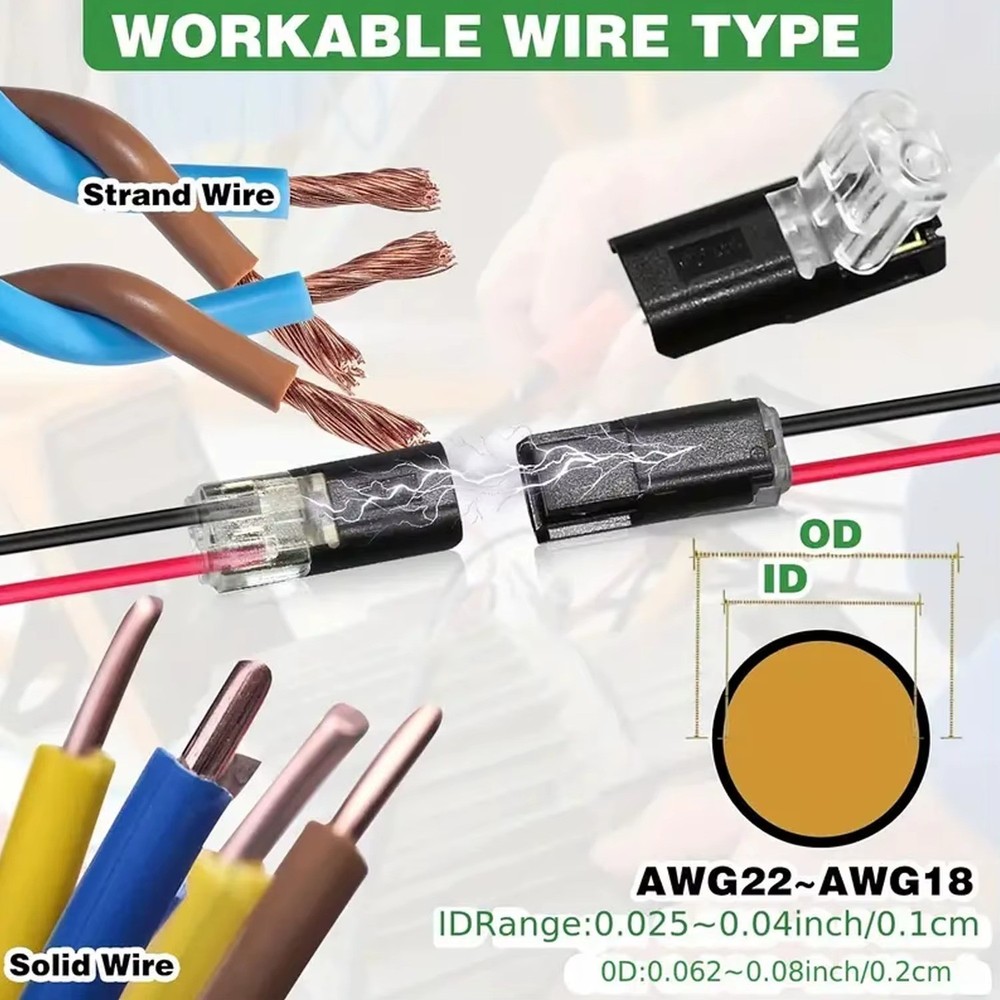 100PCS 2-Pin 2-Way LED Wire Connectors Locking Plug Cable Terminals