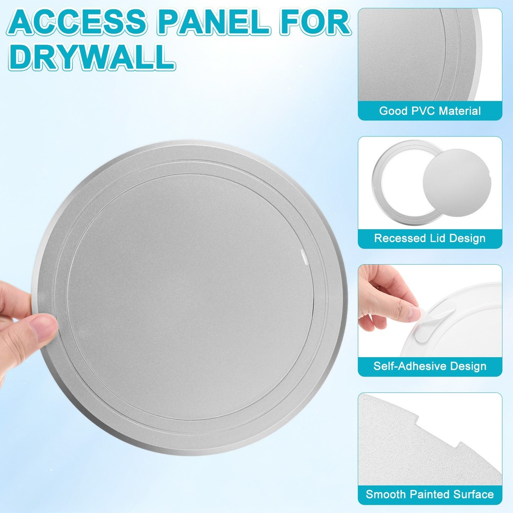 1-Pack Access Panel for Drywall, 6x6 Inch Round Plastic Removable [Silver Tone]