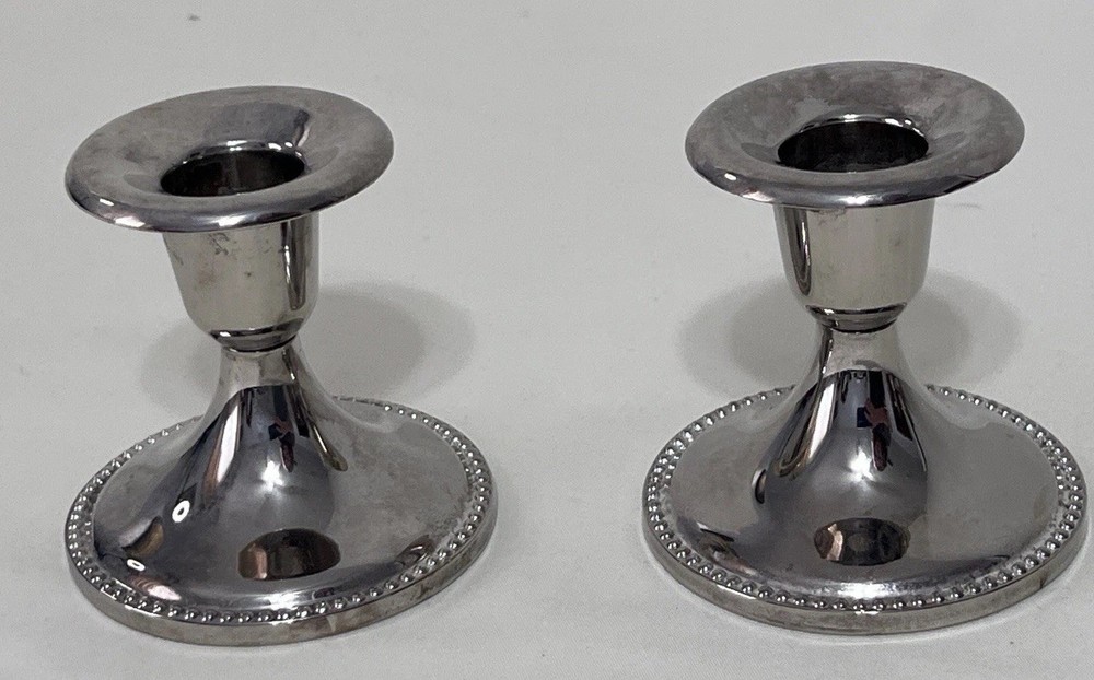 Pair Of 3" Three Inch Silver Plate Candle Holders - Unbranded