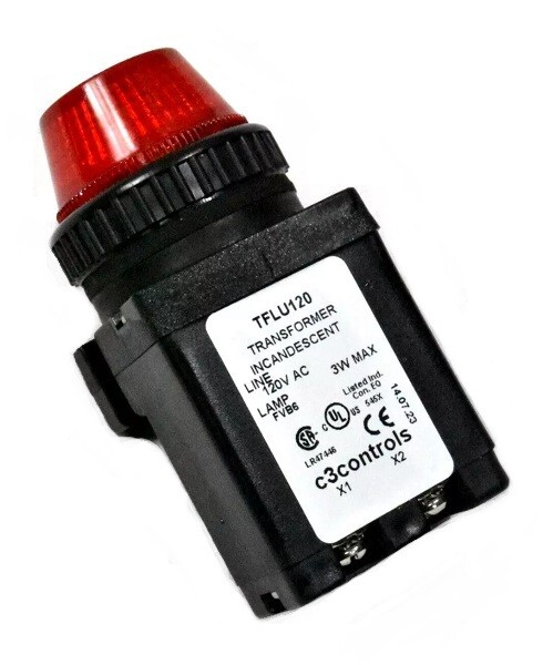 C3 Controls TFLU120 Transformer Incandescent Pilot Light, Red