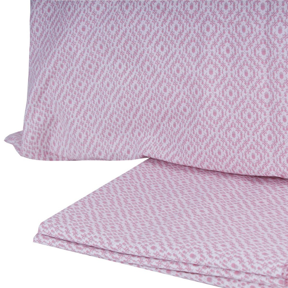 Cotton Bed Sheet Set 1 Square Single Geometric Pattern Pillowcase Pink