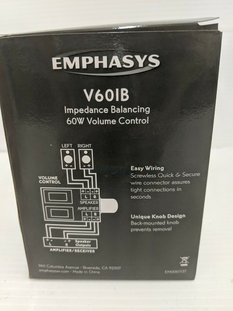 Emphasys Pro-Wire White Impedence Slider Volume Control VX100 w/ Wall Plate