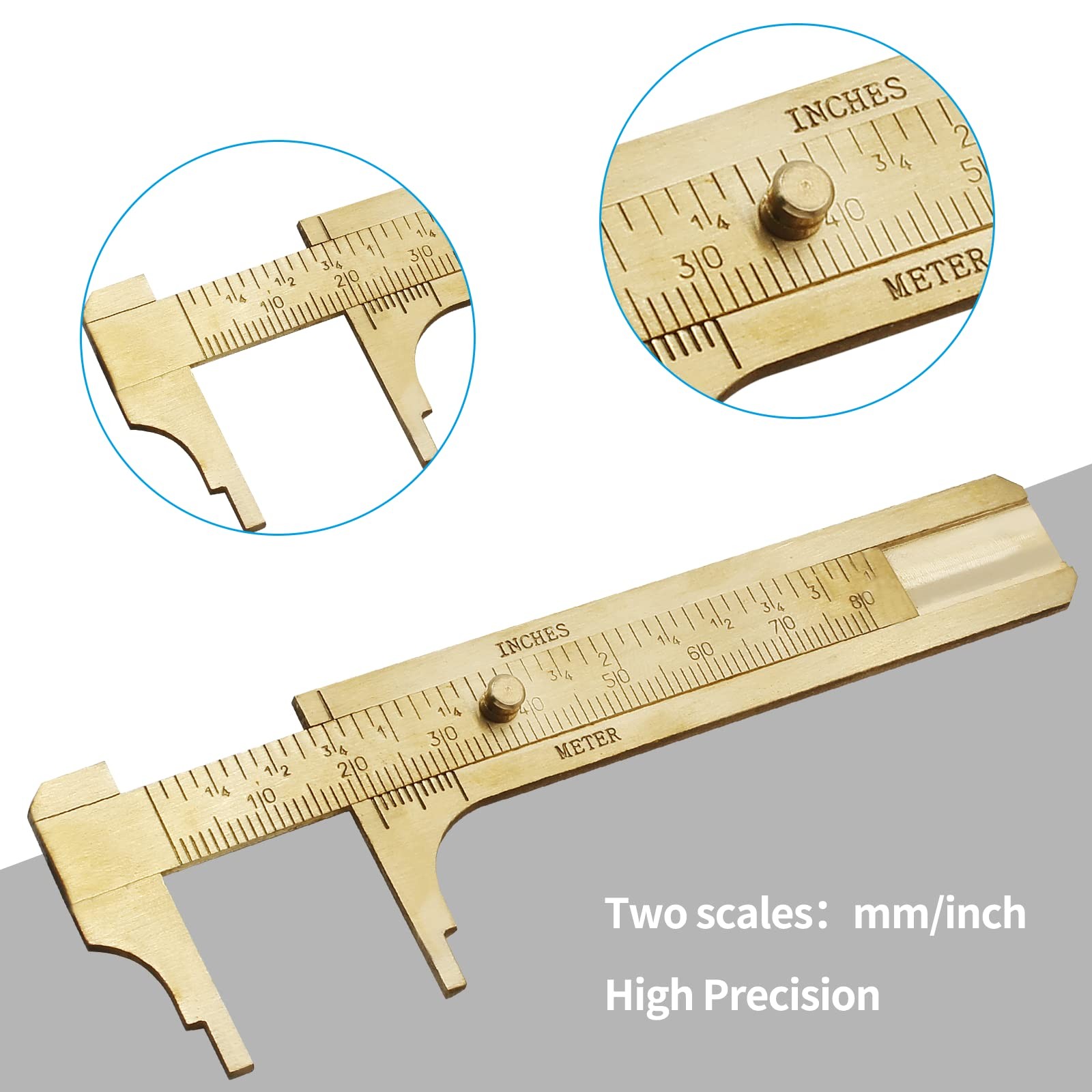 Brass Pocket Vernier Caliper Ruler, Sliding Gauge Mini Vernier Caliper Double...