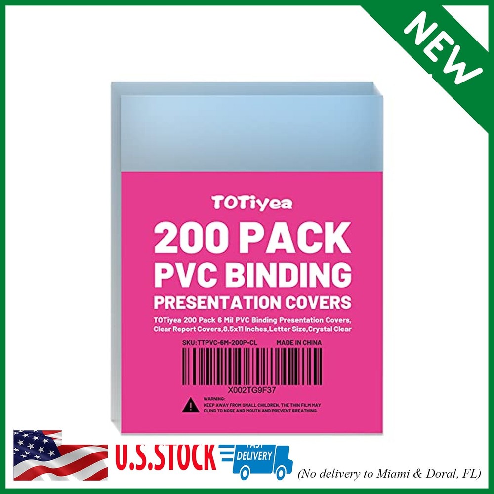 200 Pack 6 Mil PVC Binding Presentation Covers, Clear Report Covers for Binding,