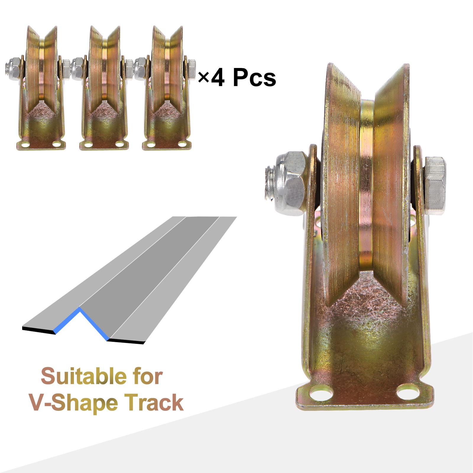 4pack 3" V-Groove Wheel Sliding Gate Caster for Inverted V-Track Gold