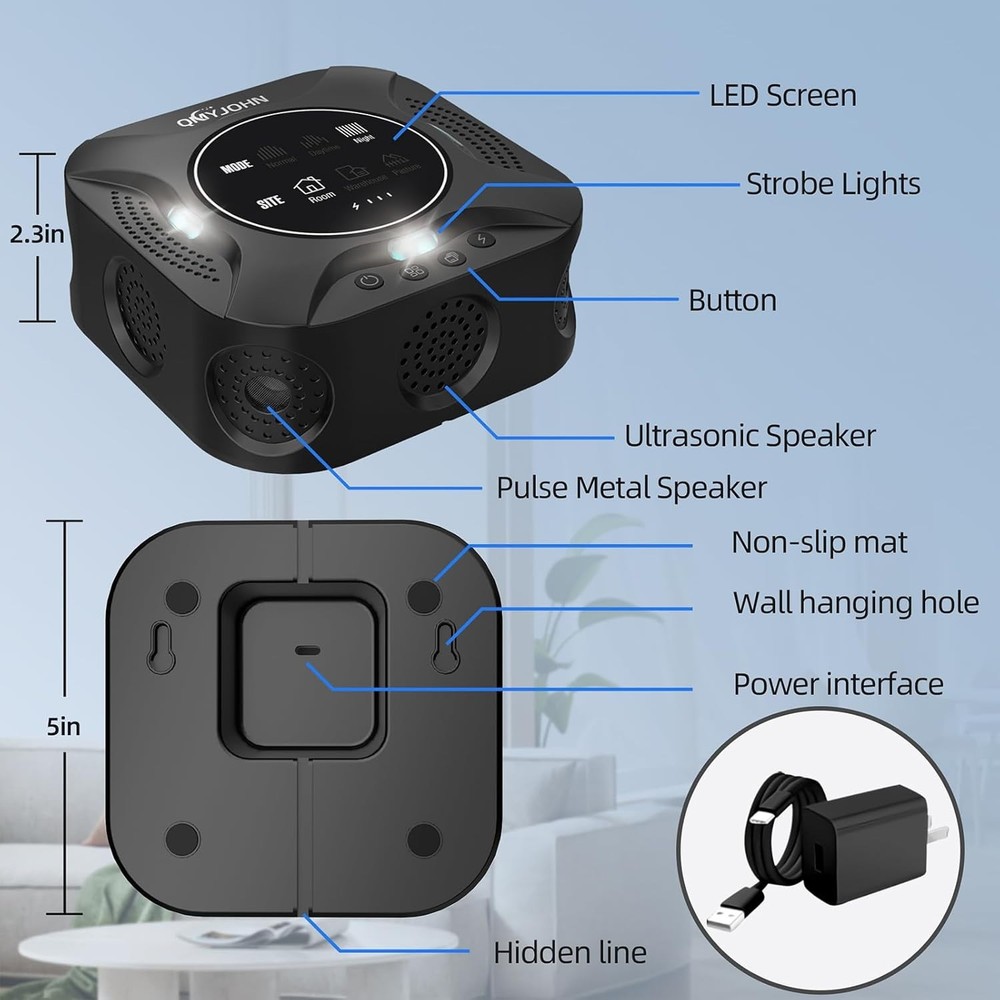 LED Display-Ultrasonic Pest Repeller with LED Strobe Light Multi-Mode - NEW