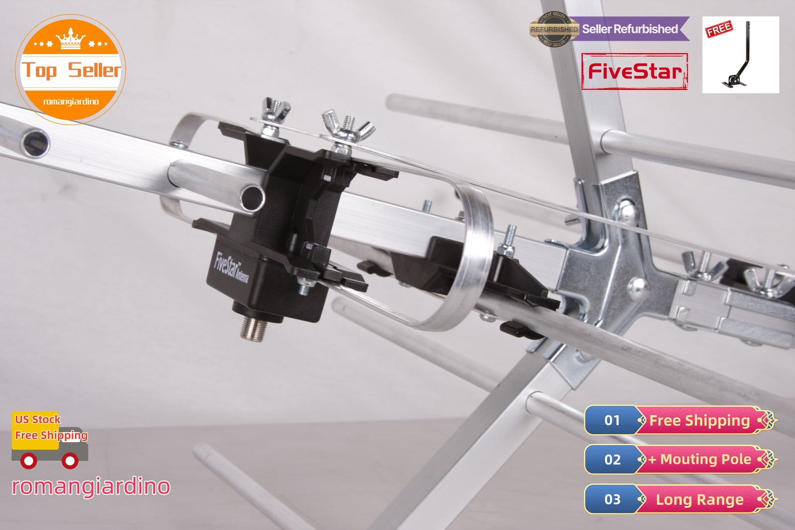 Yagi Outdoor TV Antenna 250 Mile for Strong, Weatherproof VHF UHF FM Pole