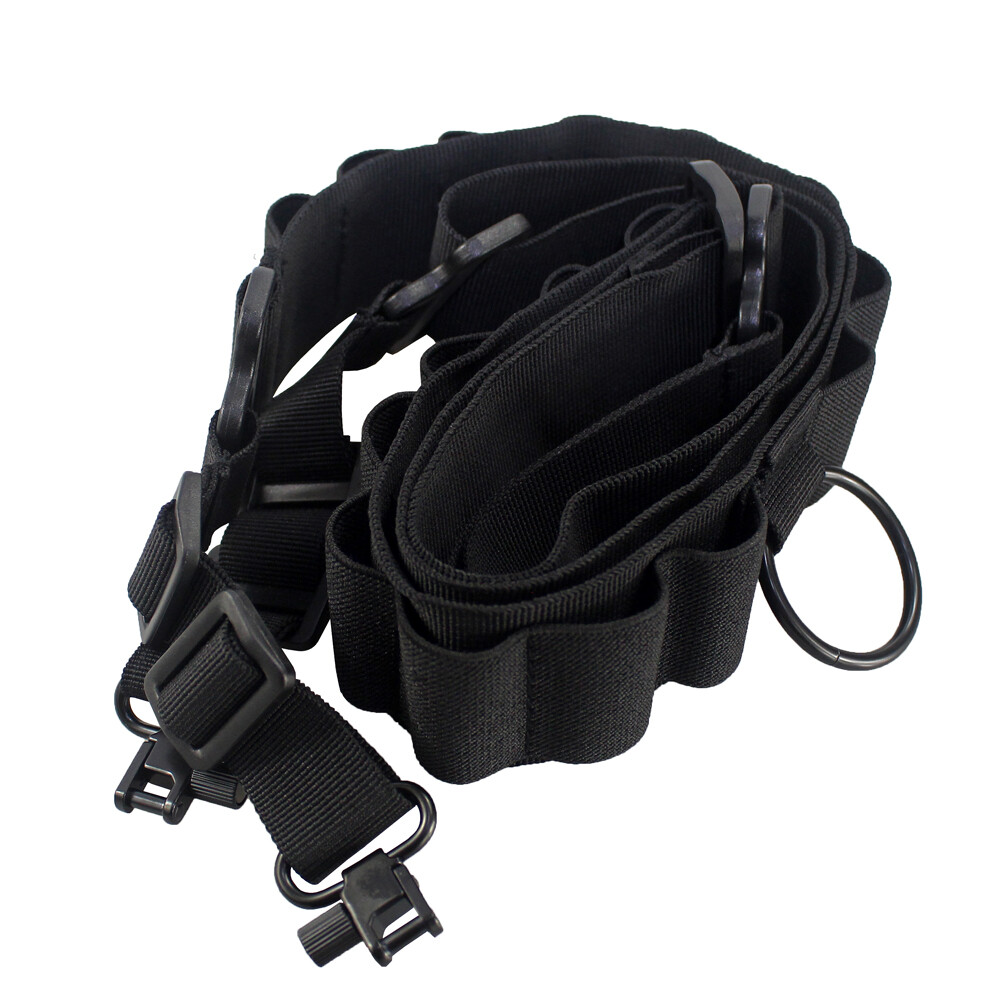 Black Shotgun Sling 2 Point Non-Slip Adjustable Ammo Sling with 16 Shell Holder