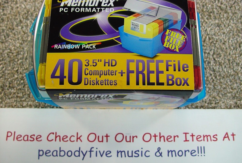 MEMOREX PC Formatted 3.5" HD Computer Colored Diskette + File Box 40 Pack NEW †