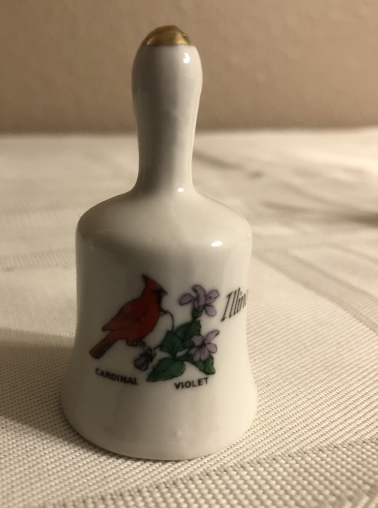 Illinois State Flower & Bird Mini Ceramic Bell