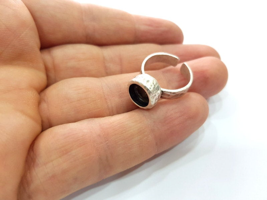 Hammered Ring Blank Setting Base Bezel inlay Backs Cabochon Antique Silver