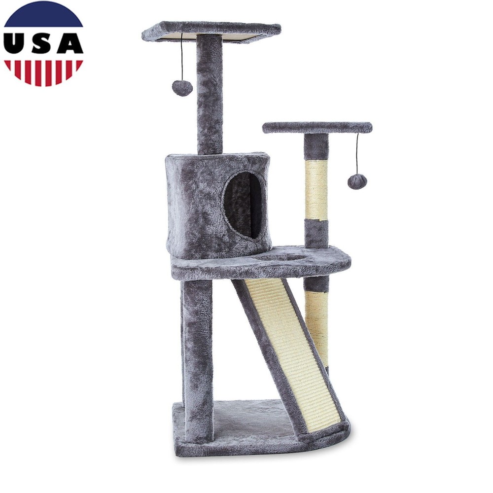 Multi Functional Cat Tree Condo 5 Level 45 In Jumping Climbing Scratching Gray