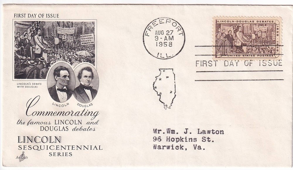 STAMP US SCOTT 1115 "Lincoln & Douglas Debating" 4 CENT 1958 FDC - A