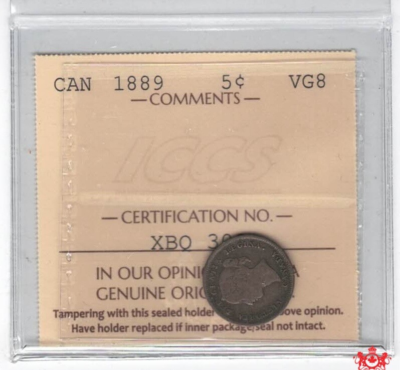 1889 Canada 5 Cents - ICCS VG8 - XBQ 308