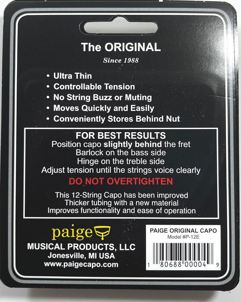 Paige P12E 12-String Guitar Capo, New!