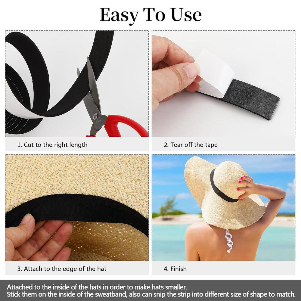 Hat Sizing Tape 80 Inch Foam Size Reducer Self Adhesive Cap Insert Black