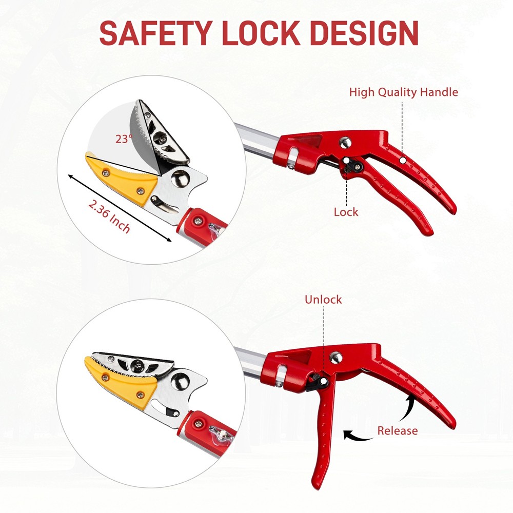 Cut & Hold Telescopic Pole Pruner with Lightweight Aluminum Extendable Handle