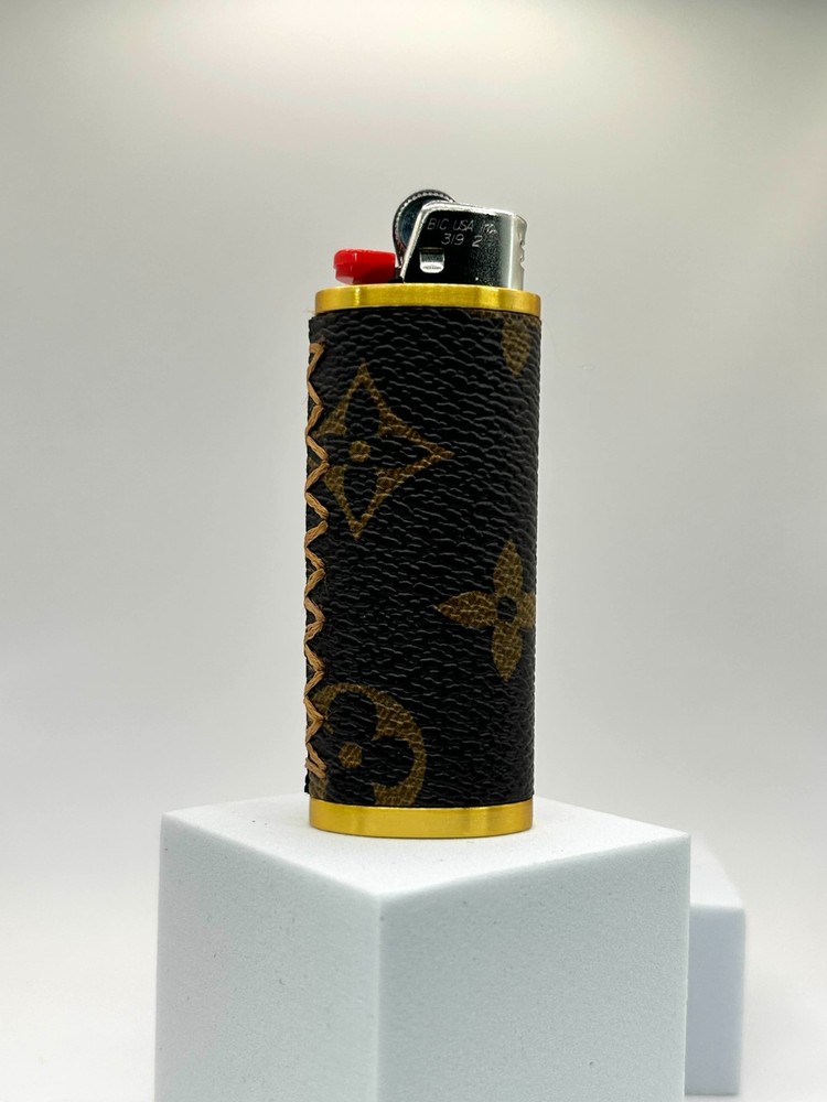 Designer Leather Lighter Case Brown Design