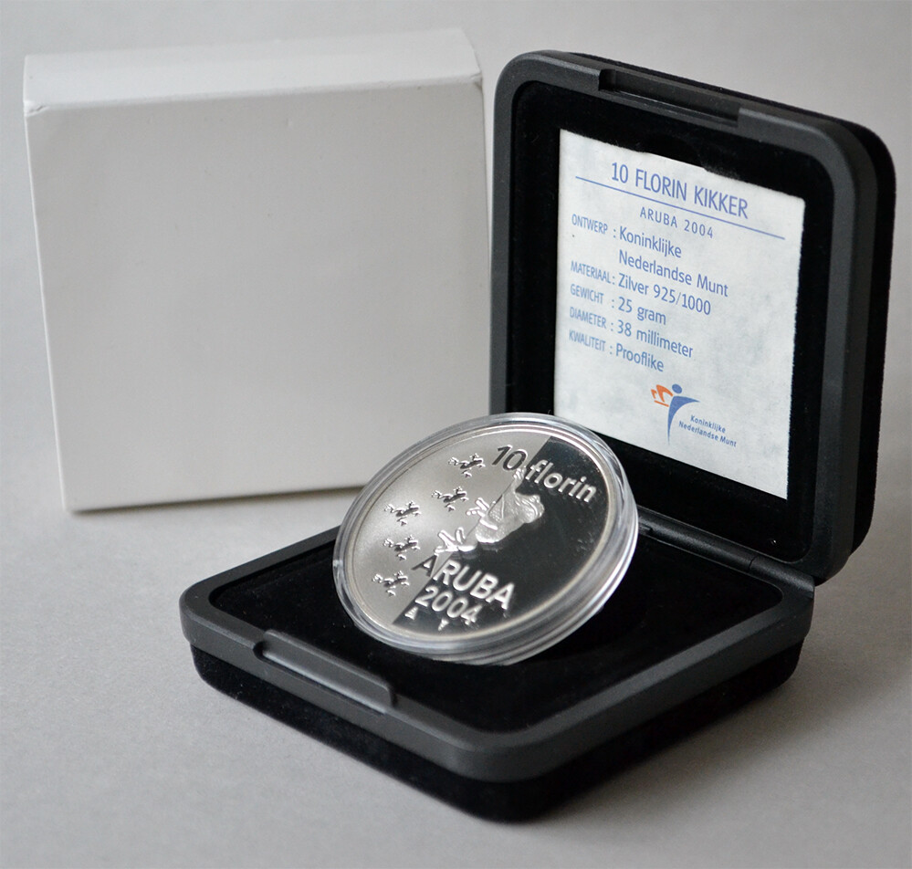 ARUBA 10 Florin 2004 Silver Prooflike 'Tree Frog' Mint packaging
