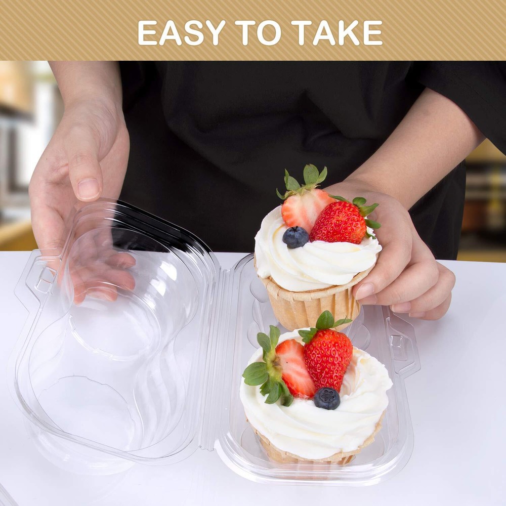 2 Cavity Cupcake Boxes-Stackable Regular Cupcake Carrier Holder Thicker Clear...