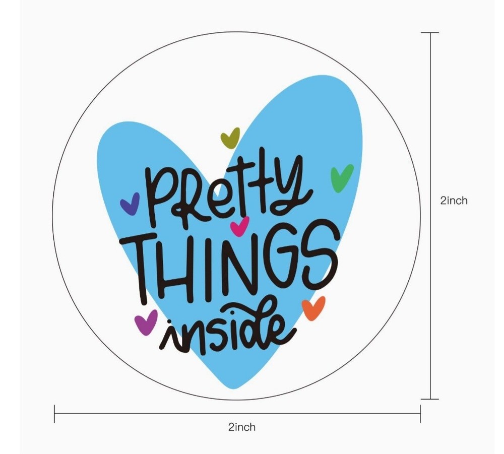 100 PRETTY THINGS INSIDE Stickers Blue Heart 2"