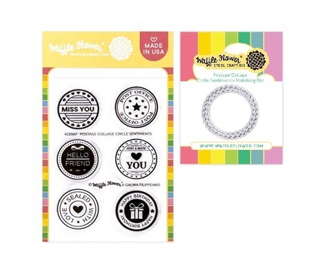 Waffle Flower Stamp & Die Set - Postage Collage Circle Sentiments