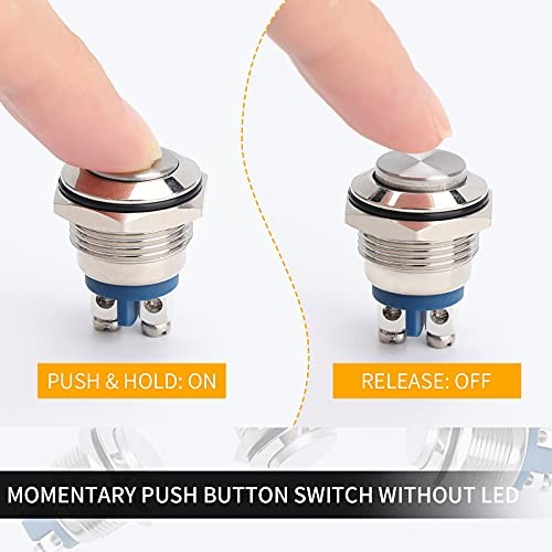 5pcs 16mm Momentary Push Button Switch Sliver Shell, IP65 16mm Silver Shell