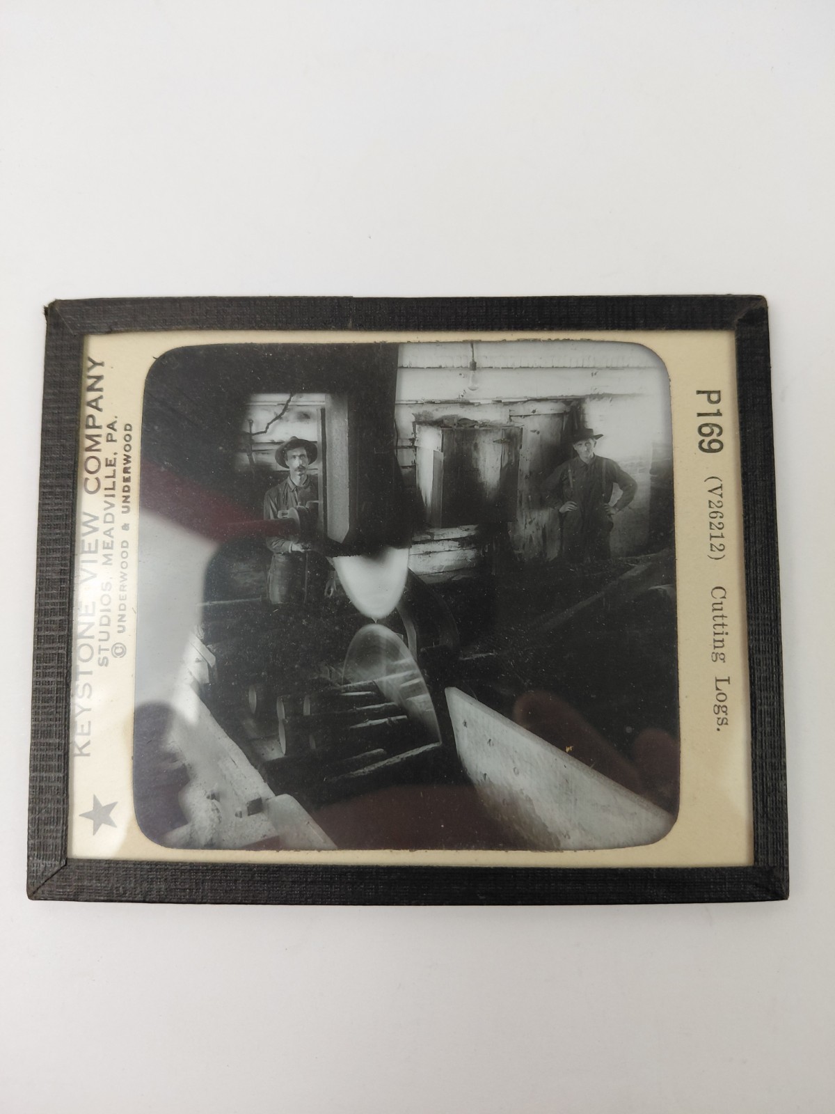 Magic Lantern Glass Slide Photo Keystone P169 Cutting Logs Saw Mill