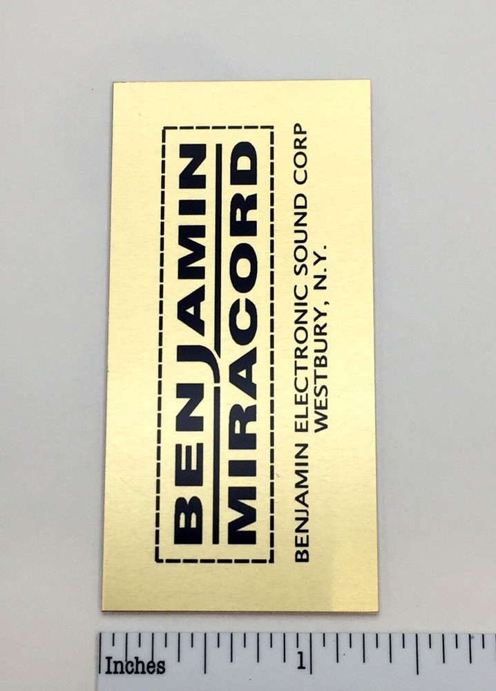 Benjamin Miracord Turntable Custom Identification Plate for Base