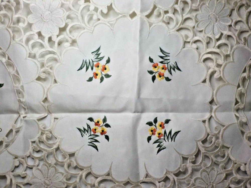 Easter embroidered w/ cutouts table runner 32" by 32" square