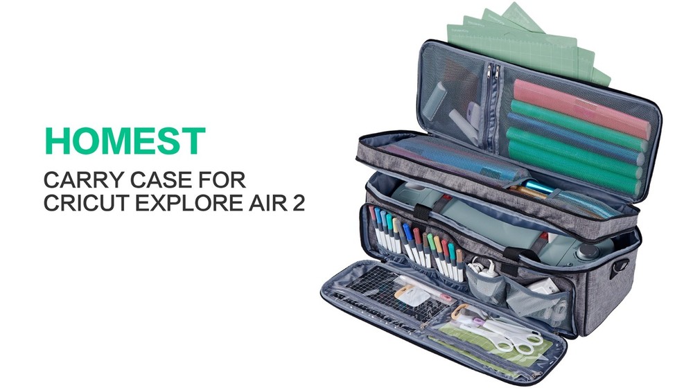 Double Layer Carrying Case for Cricut Maker 4 & Explore 4, Multi Pockets, Grey