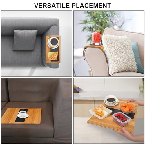 Couch Arm Tray, Sofa Armrest Tray Table, Adjustable and Foldable Couch Natural
