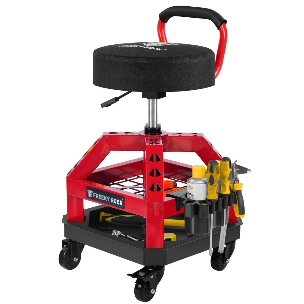 FREEKYROCK Rolling Stool 330lbs Adjustable Backrest