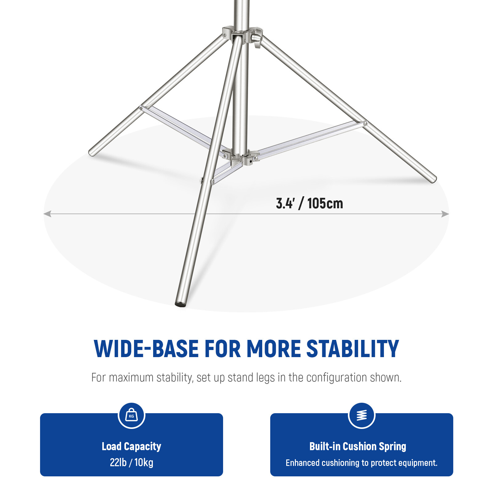 NEEWER 2.8m Spring Cushioned Heavy Duty Stainless Steel Light Stand Tripod Stand