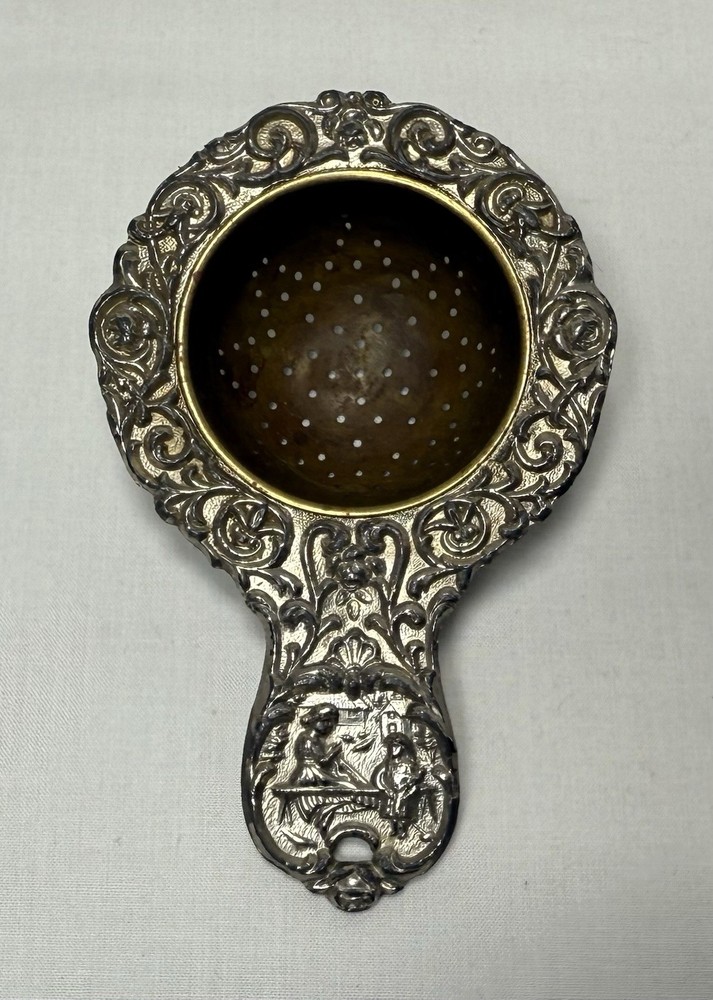 Antique 1900s Floral Silver Plated Tea Strainer From Germany