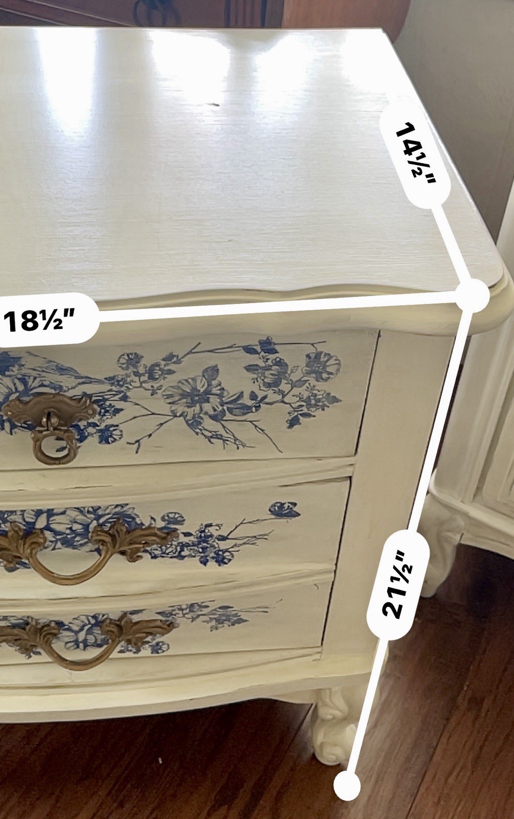 Vintage French Provincial Flow Blue and Cream Night Stand