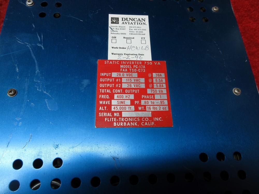 Flite-Tronics CO., Inc. PC-17A Static Inverter 28V
