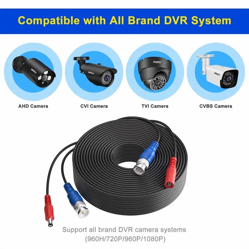 2pcs 30m 100ft BNC DC CCTV Security Video Camera DVR Data Power Extension Cable