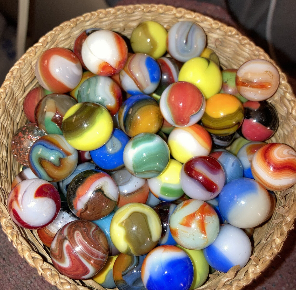 Vintage And Antique Marbles ,Peltier, Akro Agate,Vitro, WV, Glowies, Lot Of 5