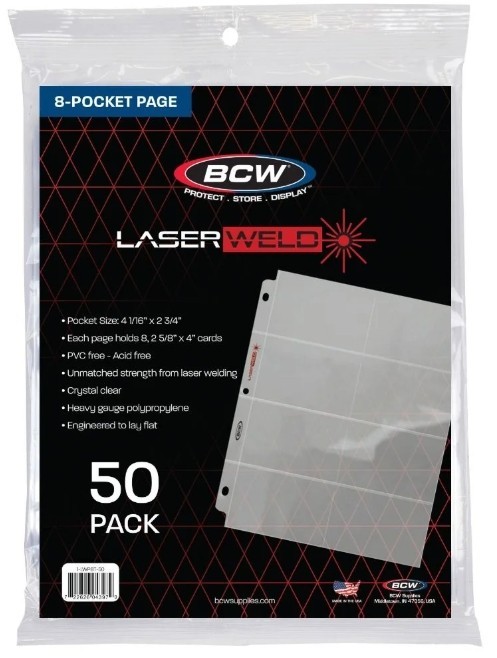 (50 Count) BCW LaserWeld® Single Sided 8-Pocket Page - Top Loading