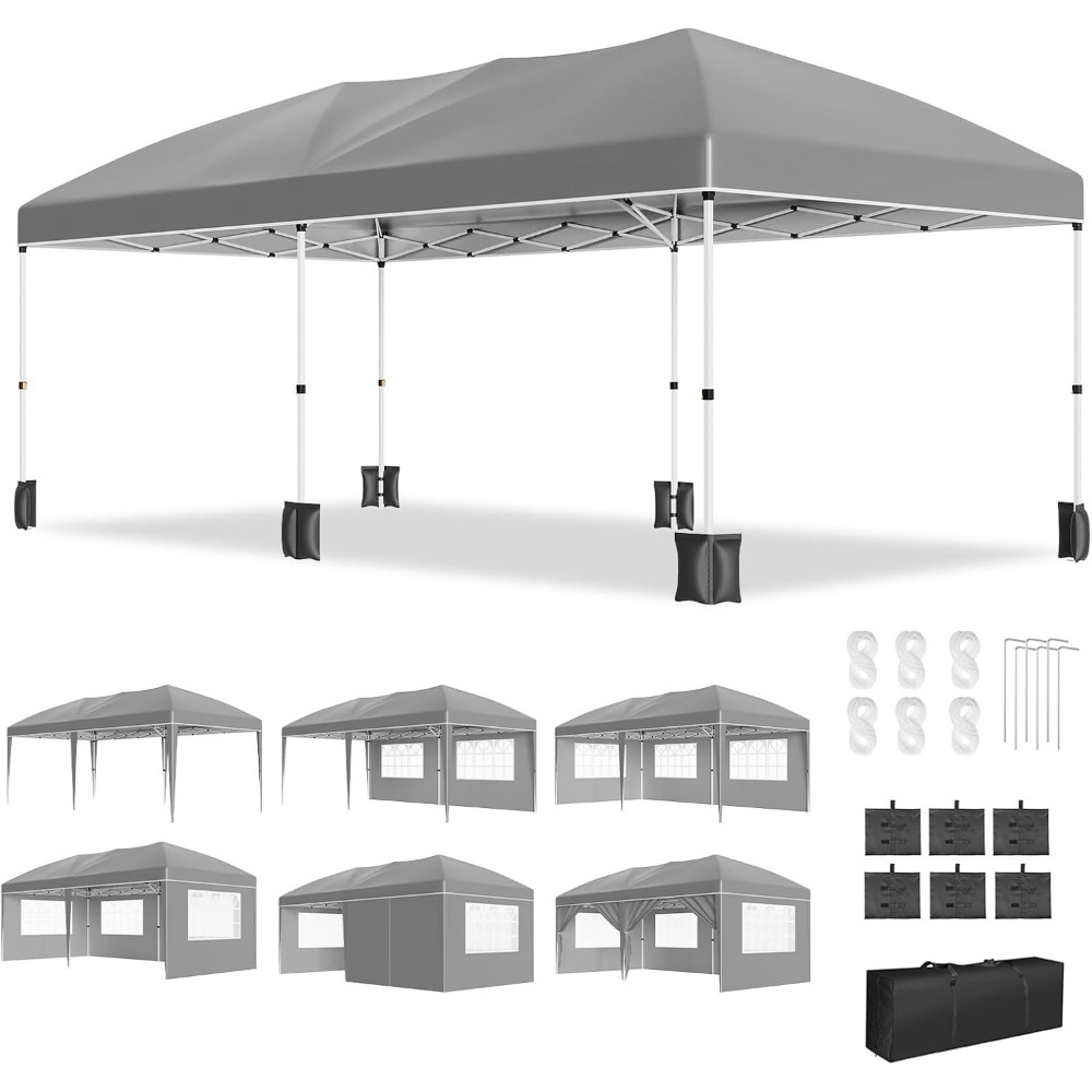 10x20ft Heavy Duty Pop Up Canopy Tent: Instant Shelter with Removable Sidewalls