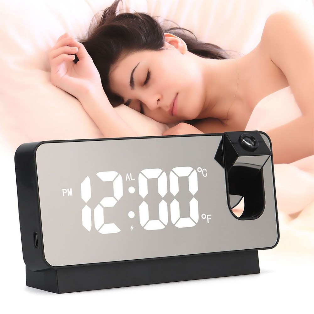 LED Digital Projector Projection Snooze Dual Alarm Clock Timer USB Temperature