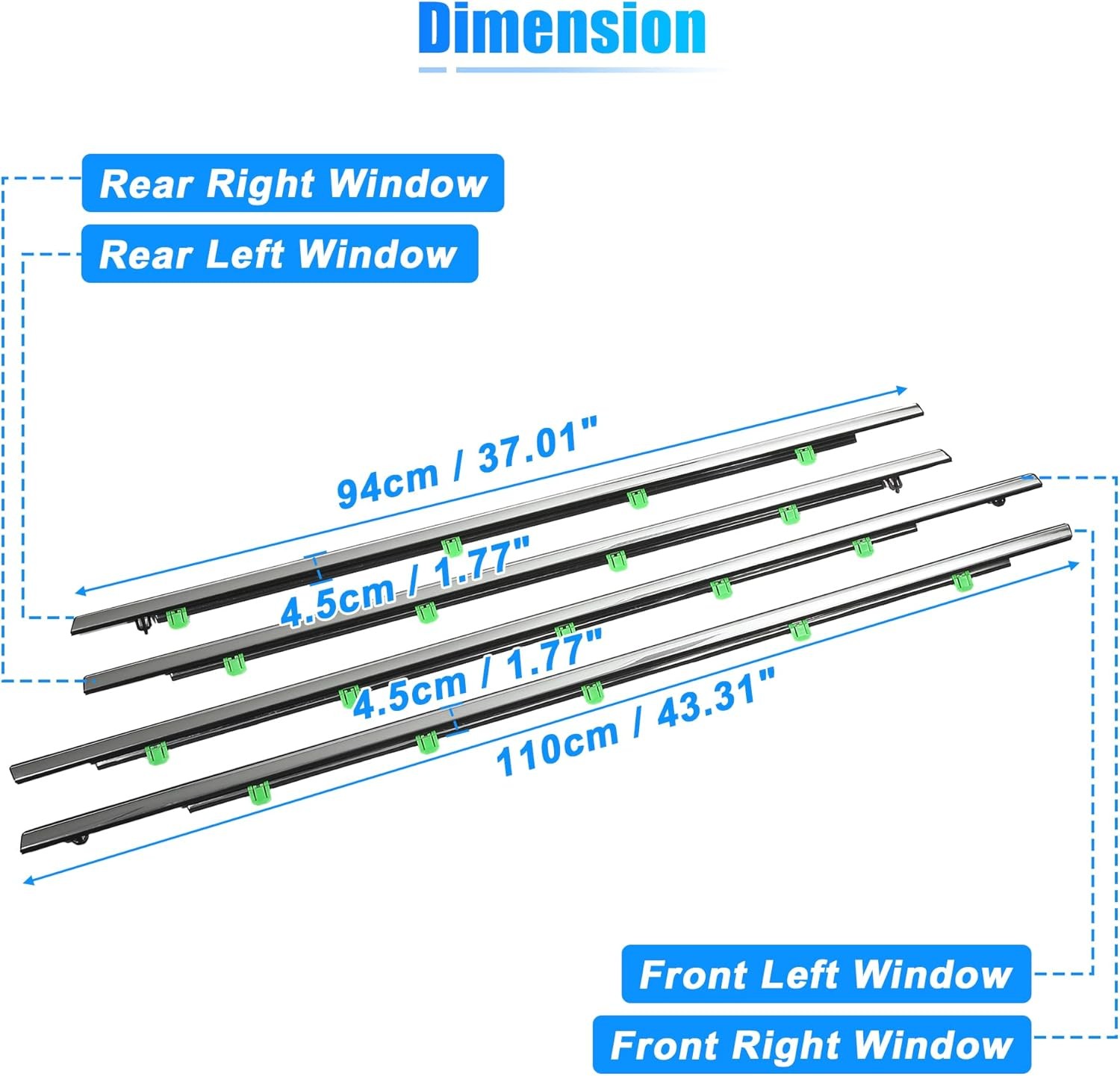 4pcs Weatherstrip Window Trim Seal Belt Car Outside Window Seal Belt for 2012-2