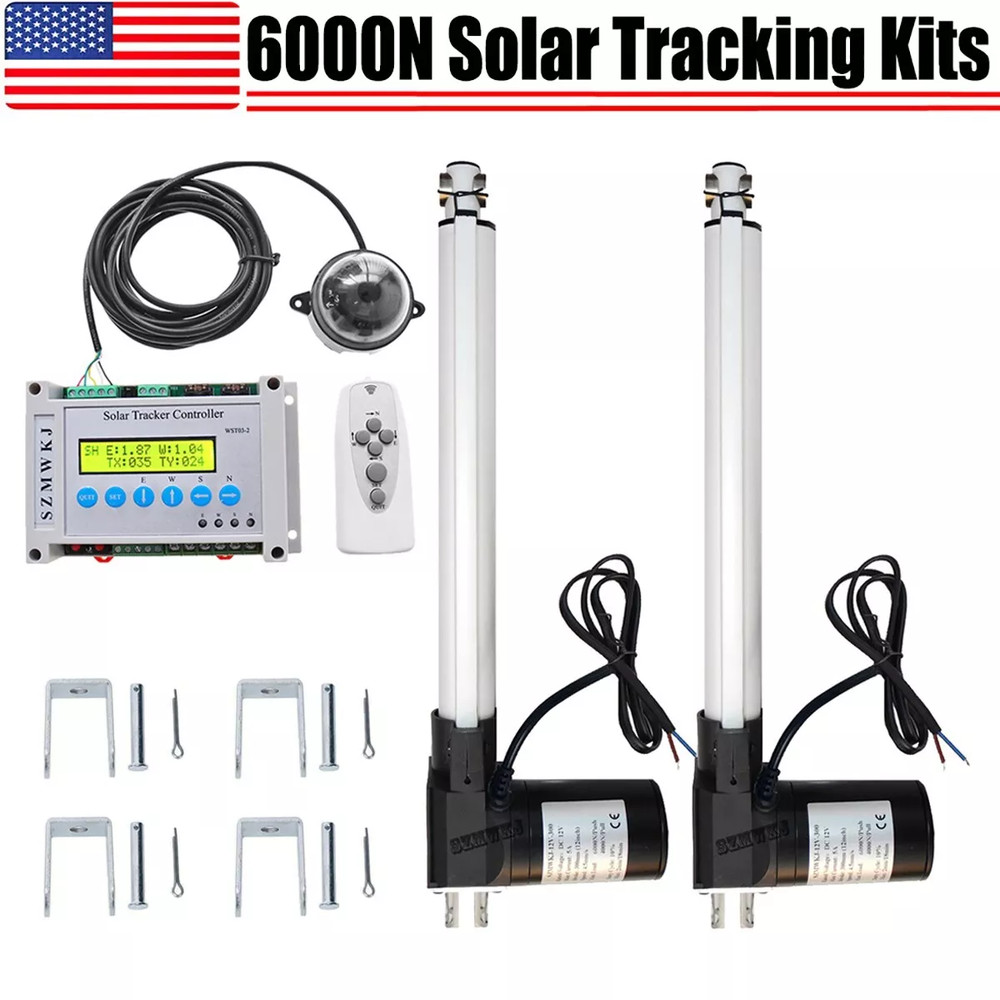 Dual Axis Solar Tracking System &6000N 2x12" 12V Linear Actuator &LCD Controller