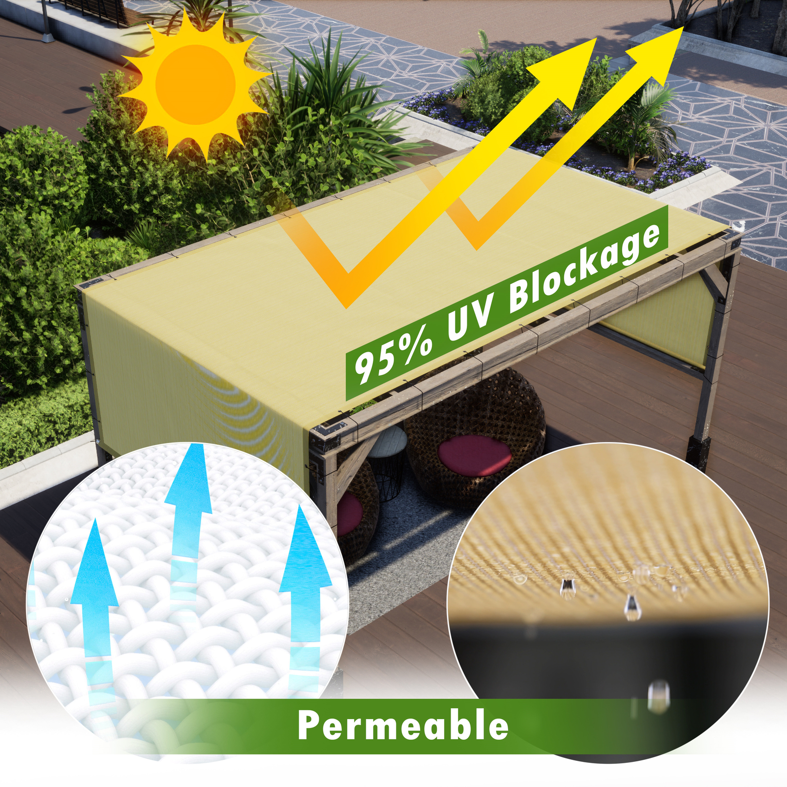 ColourTree Pergola Sun Shade Cover Universal Replacement Canopy w/ Rods, Black