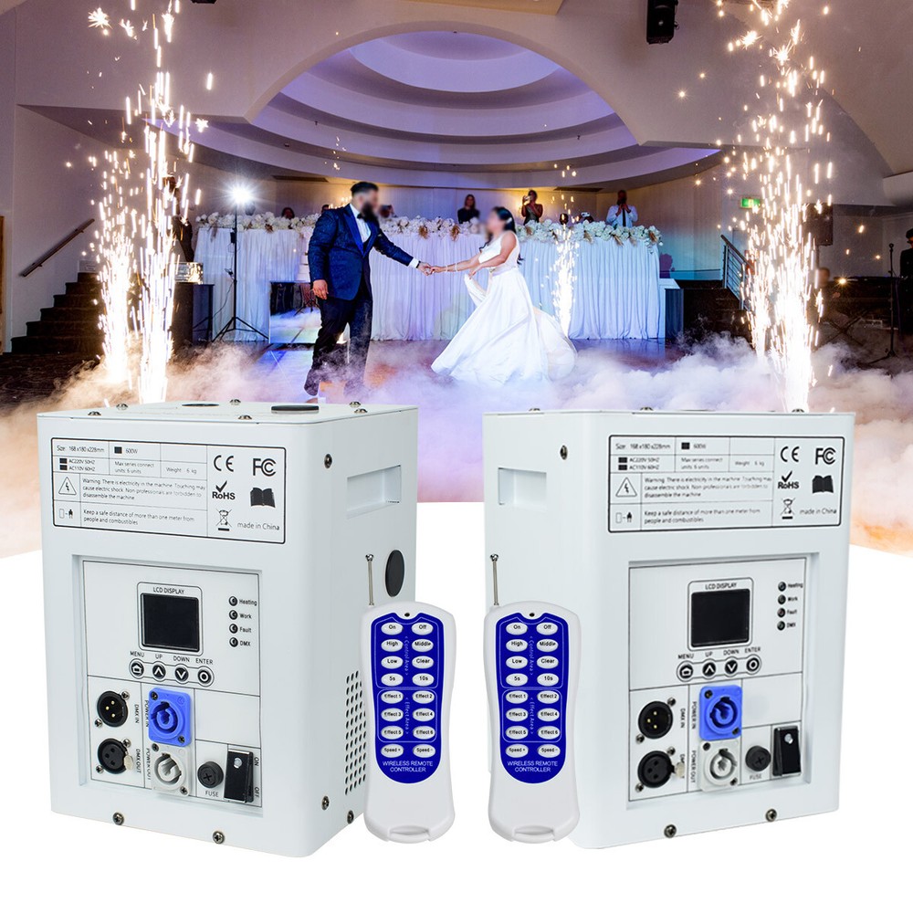 2X Cold Spark Machine DMX512 Spark Firework Machine with Flight Case White
