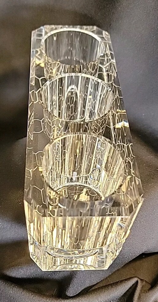 Heavy Clear Rectangular Contemporary Geometric Etched Pattern Votive Candle...